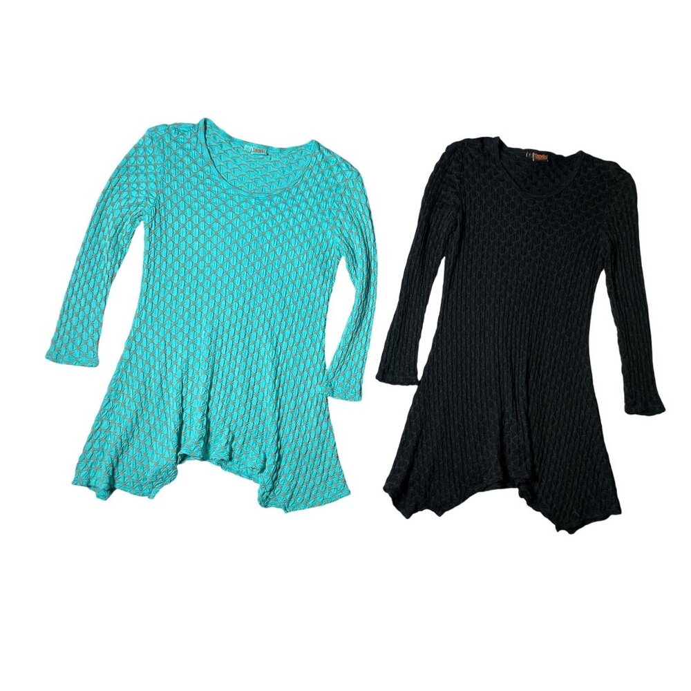 Tianello Women’s Sz Small Black & Green Geometric Texture Asbury Stretch Shirts